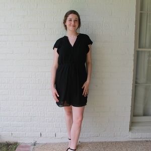 Black Half Button Down Belted Shift Dress